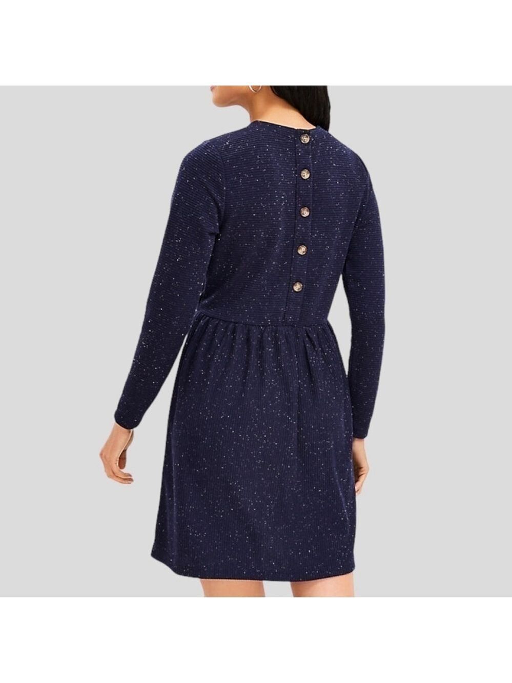 Loft Babydoll Classy Flecked Button Back Swing Dress Women’s LP Light Academia